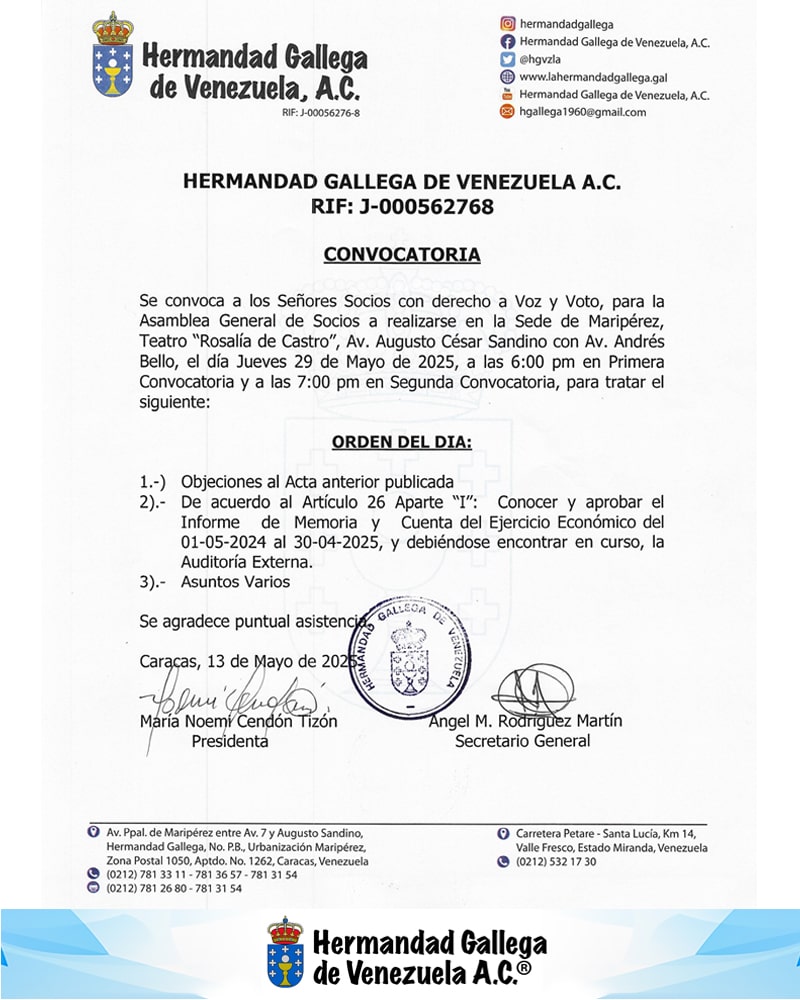 Banner_Convocatoria_13-5-25_Hermandad Gallega Venezuela
