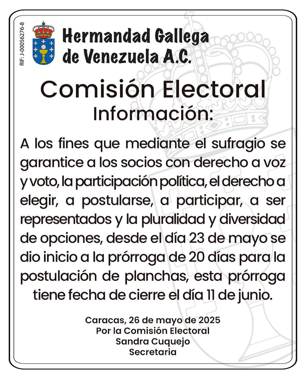 Comisión Electoral Informa
